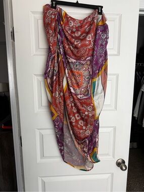 SHEIN Multicolor Asymmetrical Paisley Wrap Skirt - Red & Purple